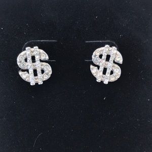 Faux Crystal Dollar Sign Earrings 1/2 Inch